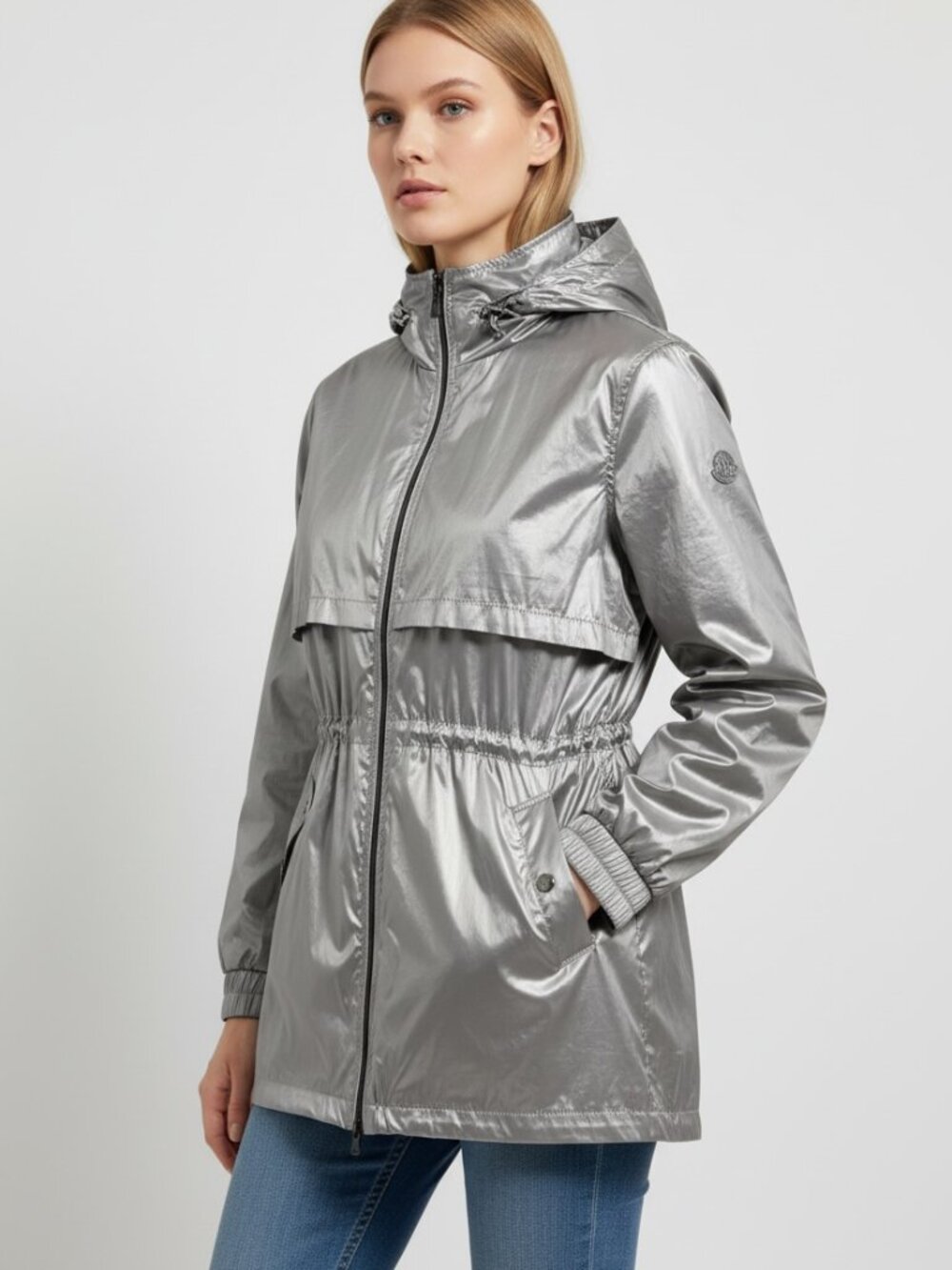 Anatomie Windbreaker Jacket Size Large Lightweight Hooded Drawstring Metallic